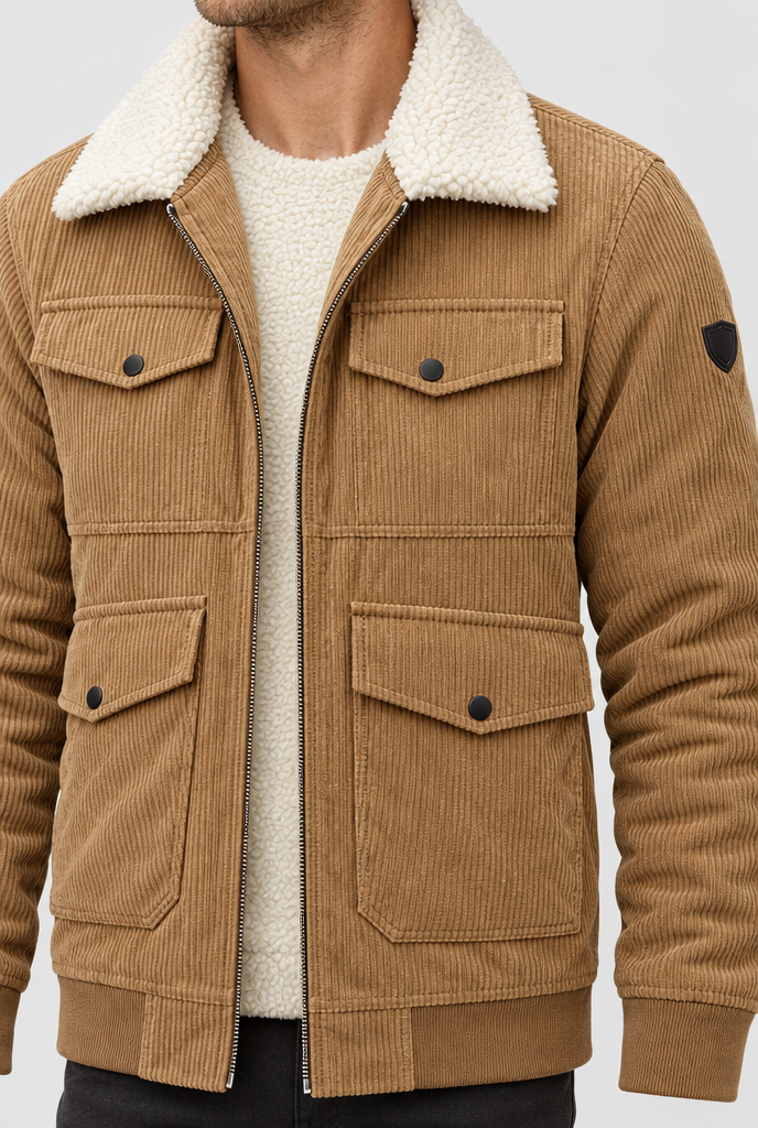 Veste en velours côtelé col sherpa Homme — Camel — détail