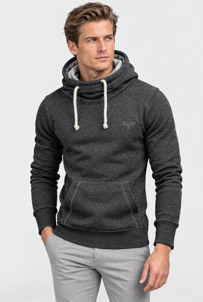 Sweat à capuche col cheminée — Anthracite — photo studio
