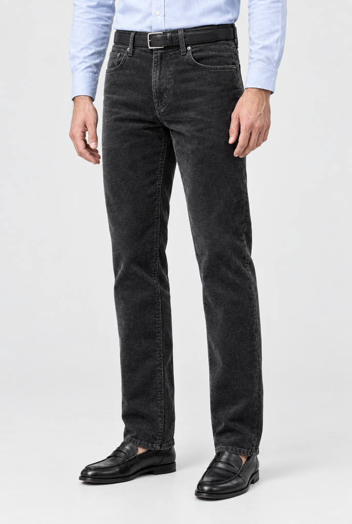 Pantalon droit en velours côtelé doublé — Anthracite — photo studio