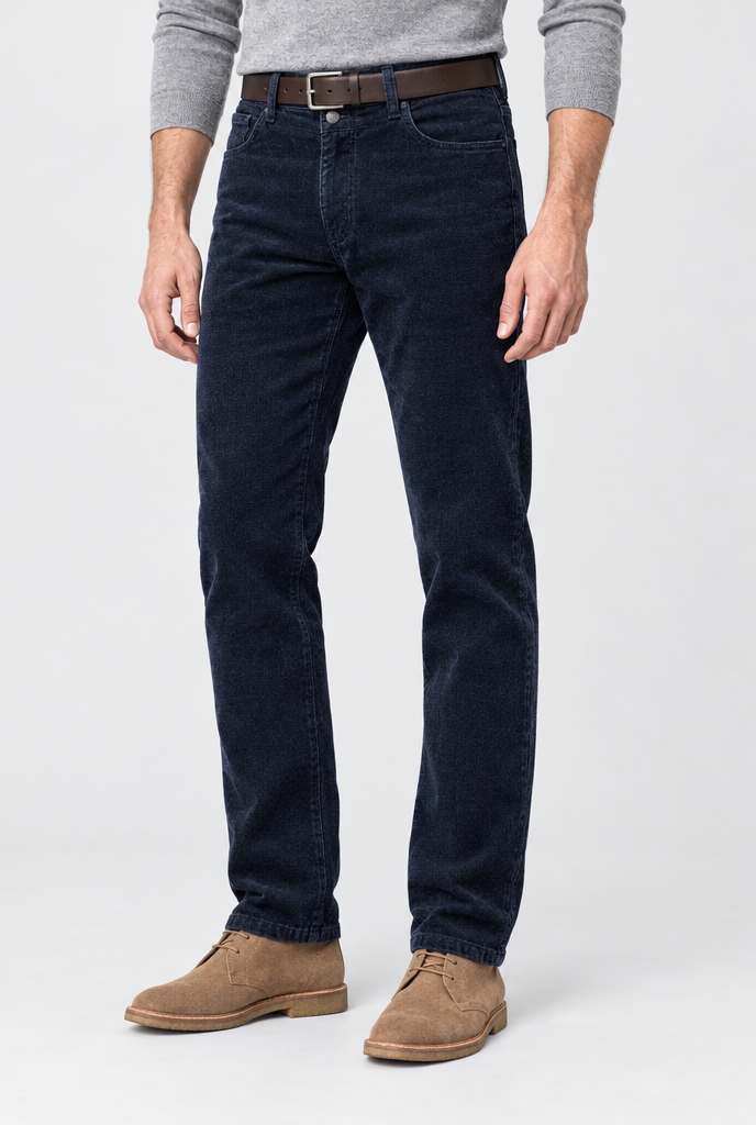 Pantalon droit en velours côtelé doublé — Marine — photo studio