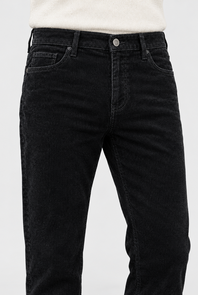 Pantalon droit en velours côtelé doublé — Noir — gros plan