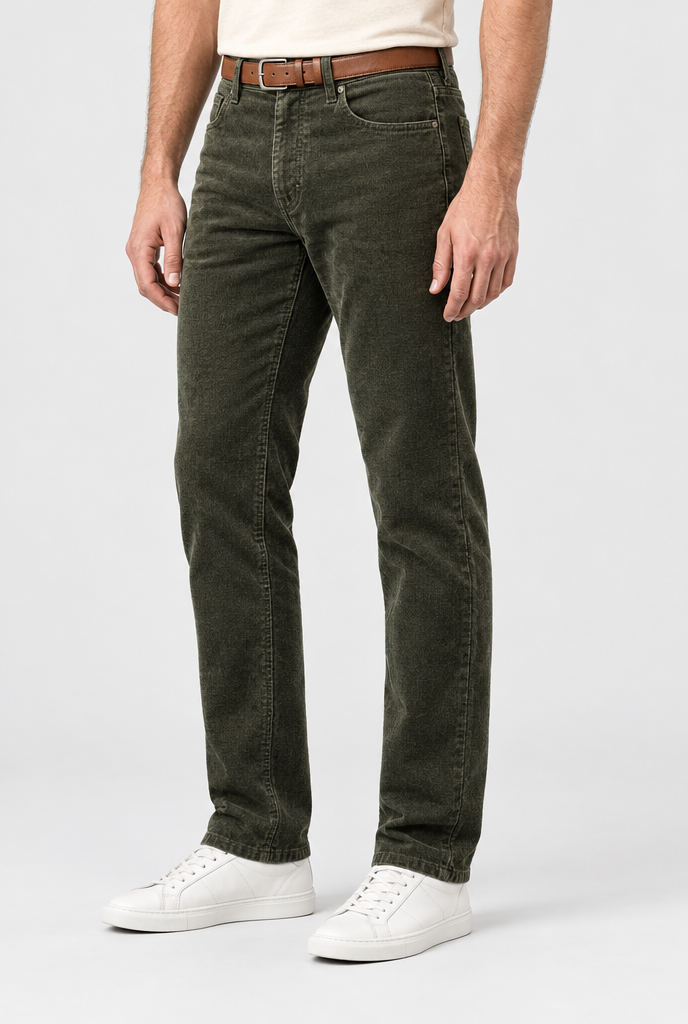 Pantalon droit en velours côtelé doublé — Olive — photo studio