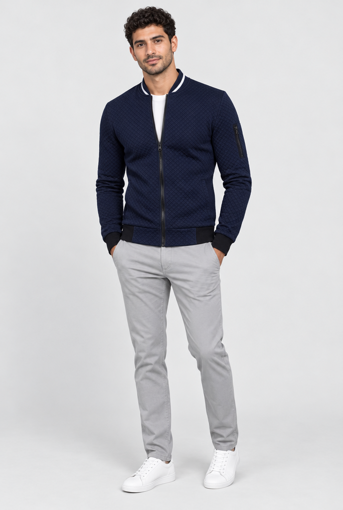 Veste zippée matelassée à col montant — Marine — silhouette complète