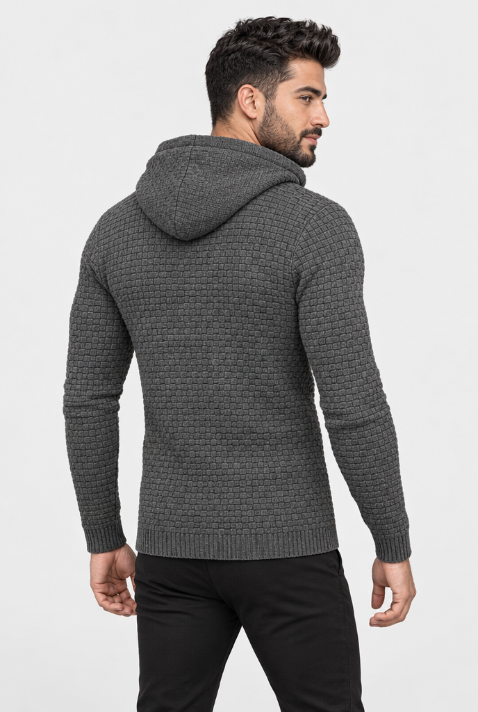 Pull à capuche en maille vannerie — Anthracite — vue de dos