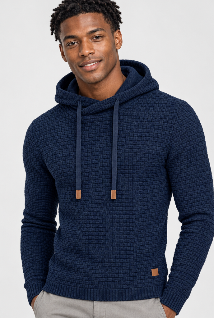 Pull à capuche en maille vannerie — Marine