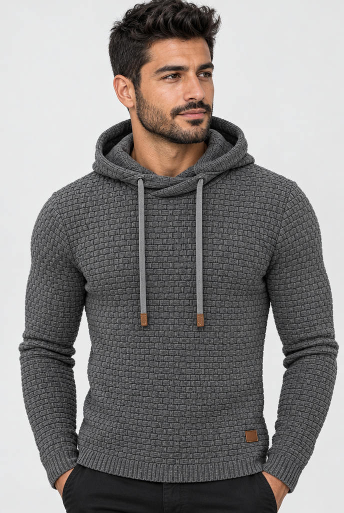 Pull à capuche en maille vannerie — Anthracite