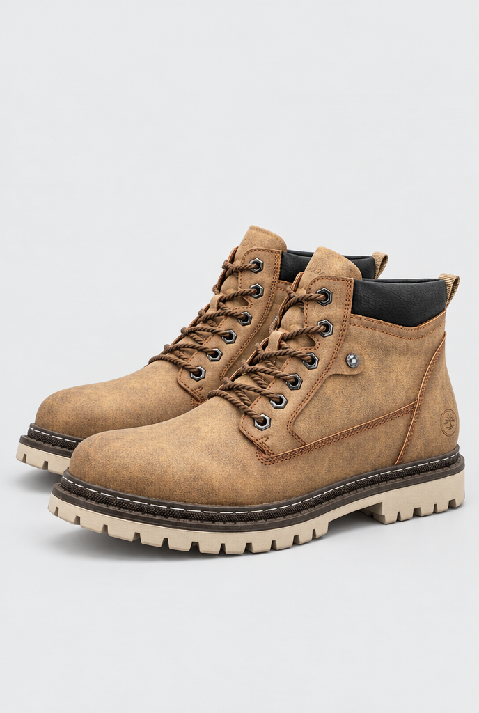 Boots montantes à lacets effet vieilli — Camel