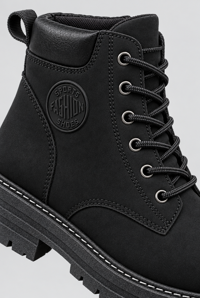 Boots de travail à lacets semelle crantée — Noir — gros plan matière