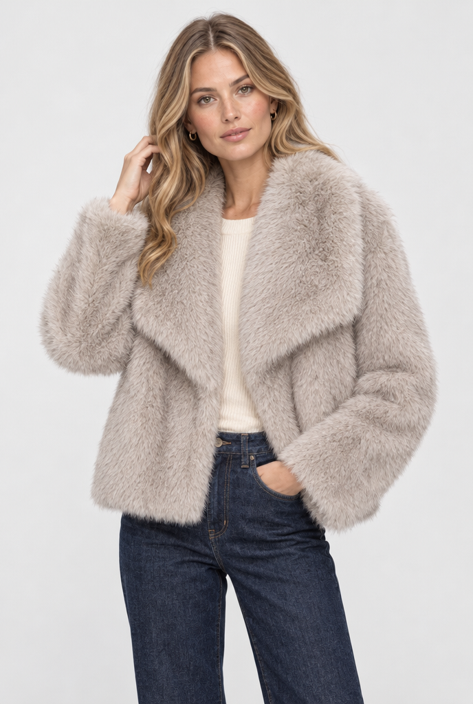 Shaggy Faux Fur Wide-Lapel Cropped Coat