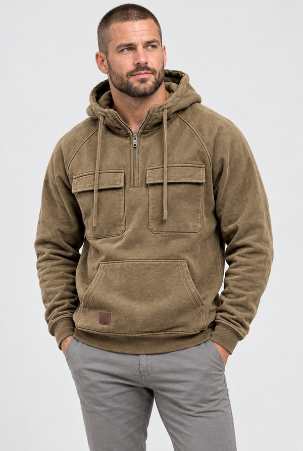 Men's Half-Zip Cargo Pocket Hoodie