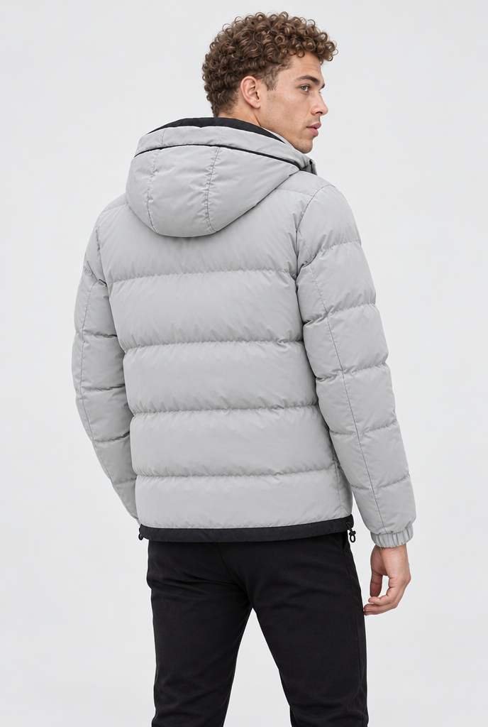 Doudoune à capuche avec finitions contrastées Homme — Gris pierre — vue de dos