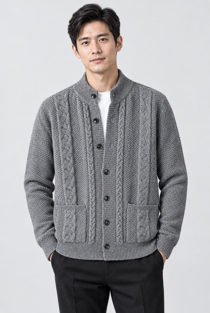 Cardigan torsadé col montant Homme — Gris — photo studio