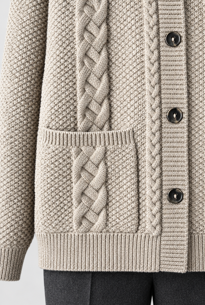 Cardigan torsadé col montant Homme — Flocon d’avoine — détail