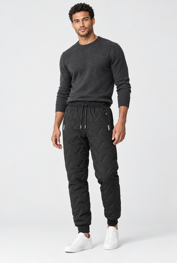 Jogging matelassé doublé sherpa Homme — Noir — silhouette complète