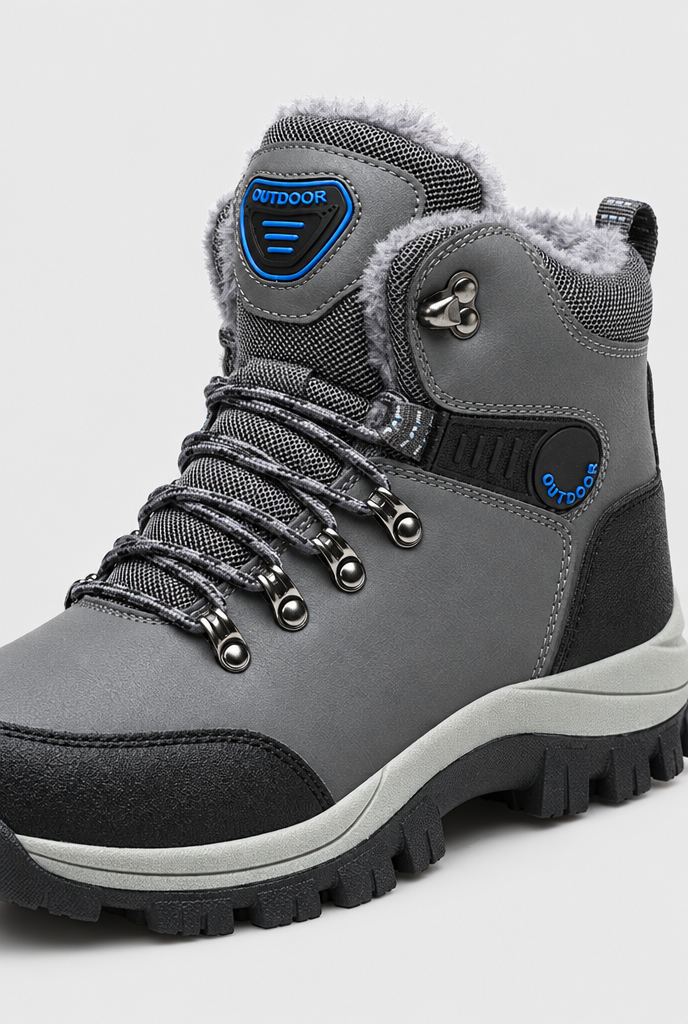 Chaussures de randonnée à lacets doublées peluche — Gris — gros plan matière