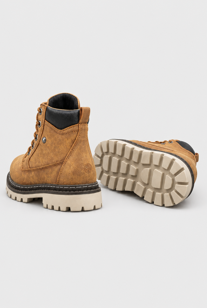 Boots montantes à lacets effet vieilli — Fauve