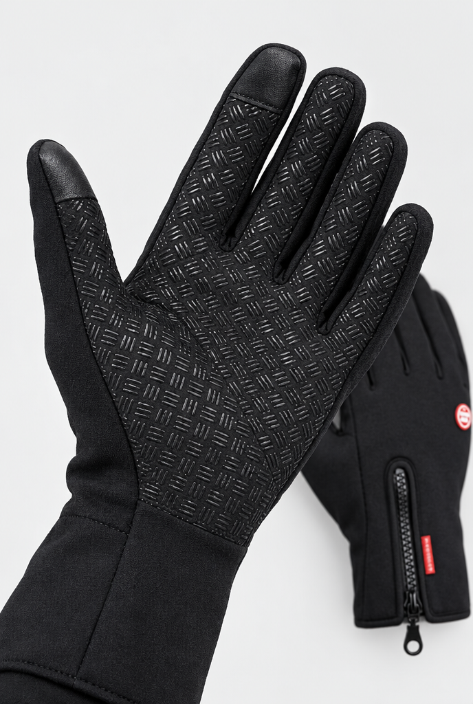 Black Grip touchscreen zip-cuff gloves, macro