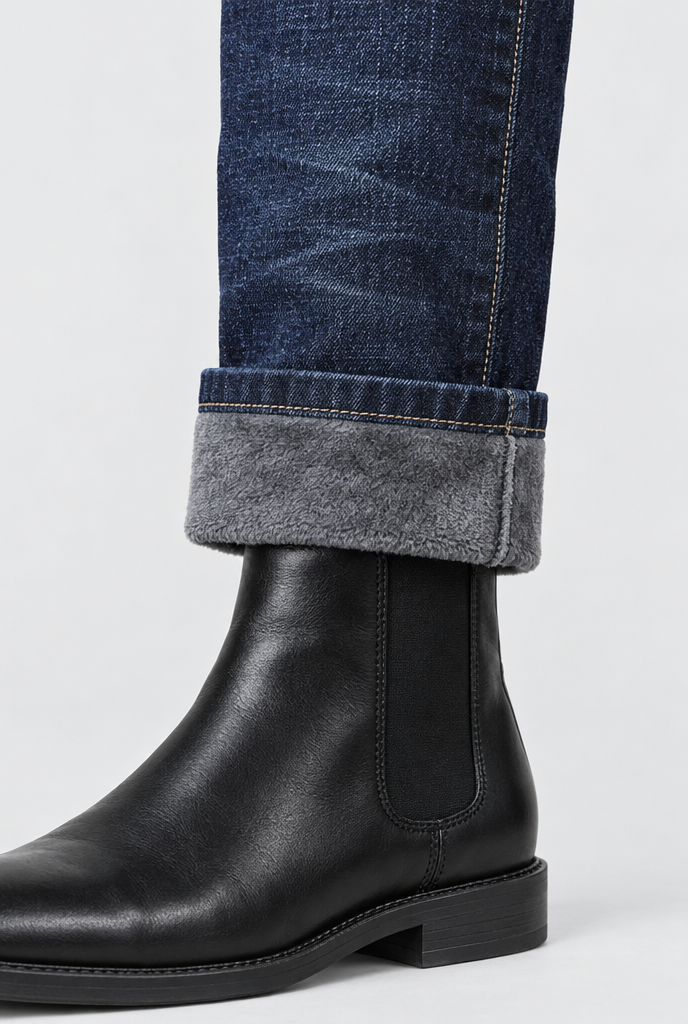 Jean droit doublé polaire — Bleu foncé — détail