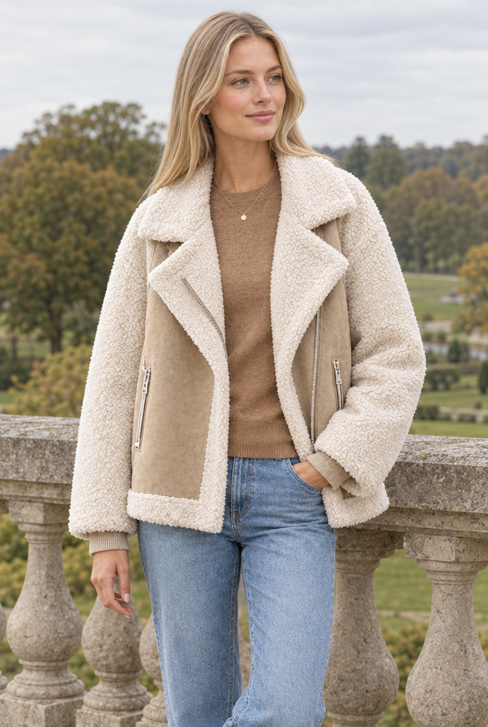 Cream aviator jacket, lifestyle