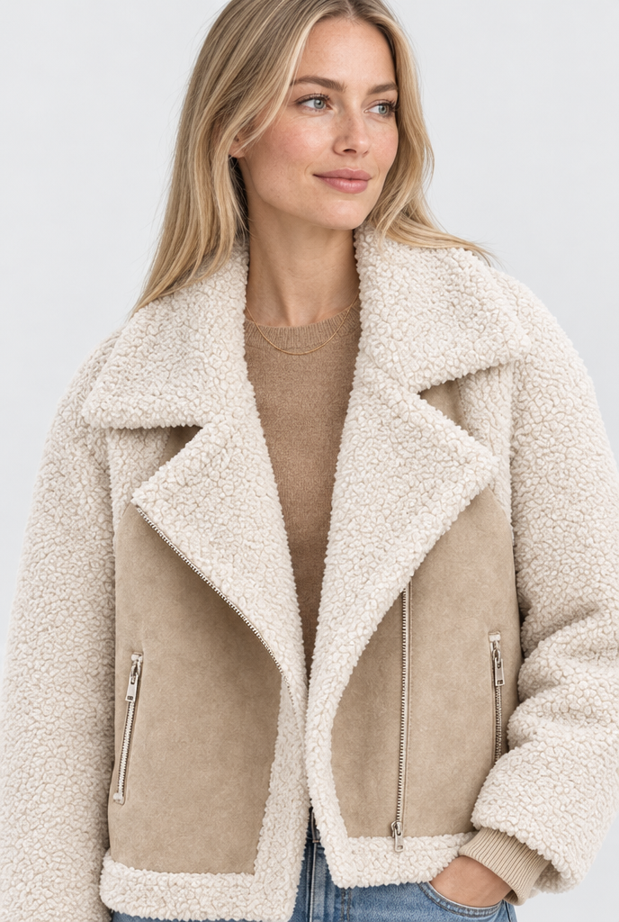 Cream aviator jacket, collar