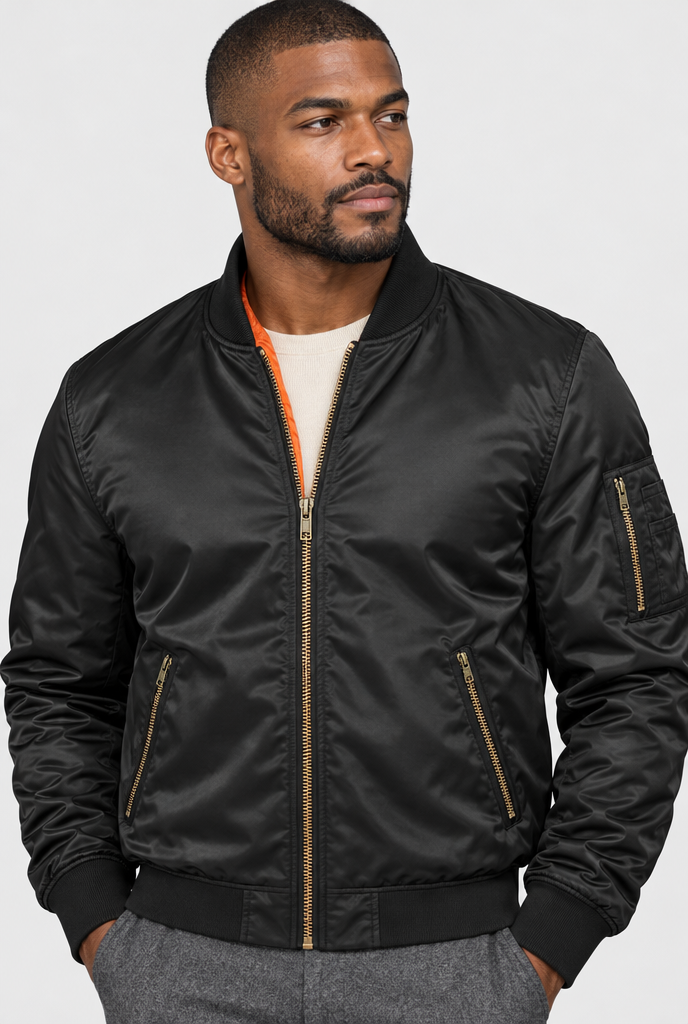 Black MA-1 flight bomber jacket, collar
