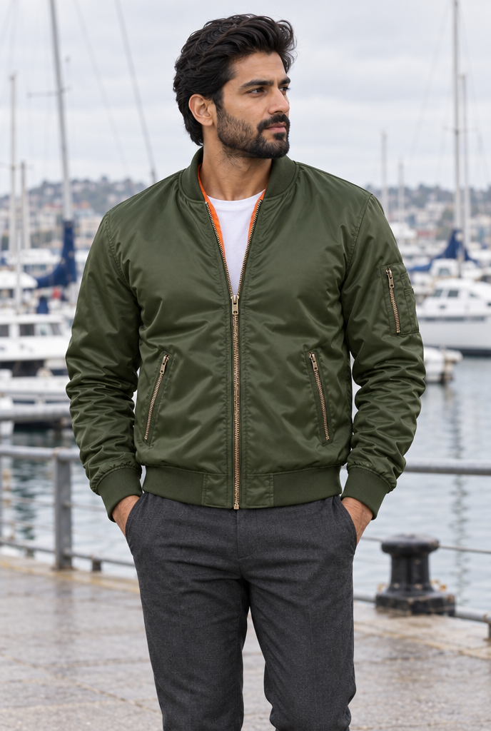 Bomber aviateur classique — Olive — en situation