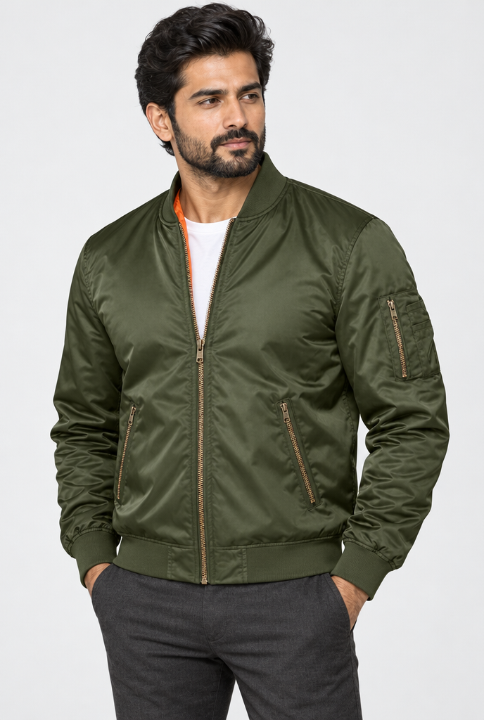 Olive MA-1 flight bomber jacket, hero