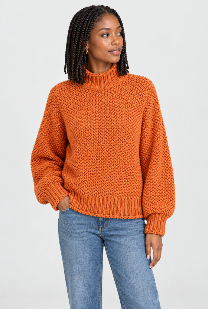 Pull col roulé en grosse maille — Citrouille — photo studio