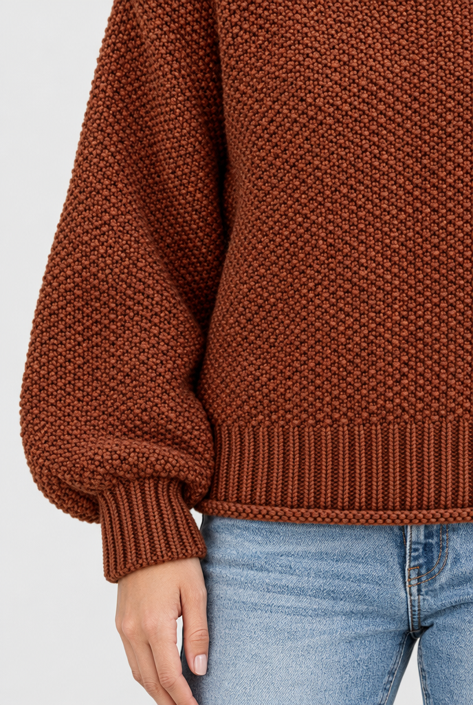 Pull col roulé en grosse maille — Rouille — détail