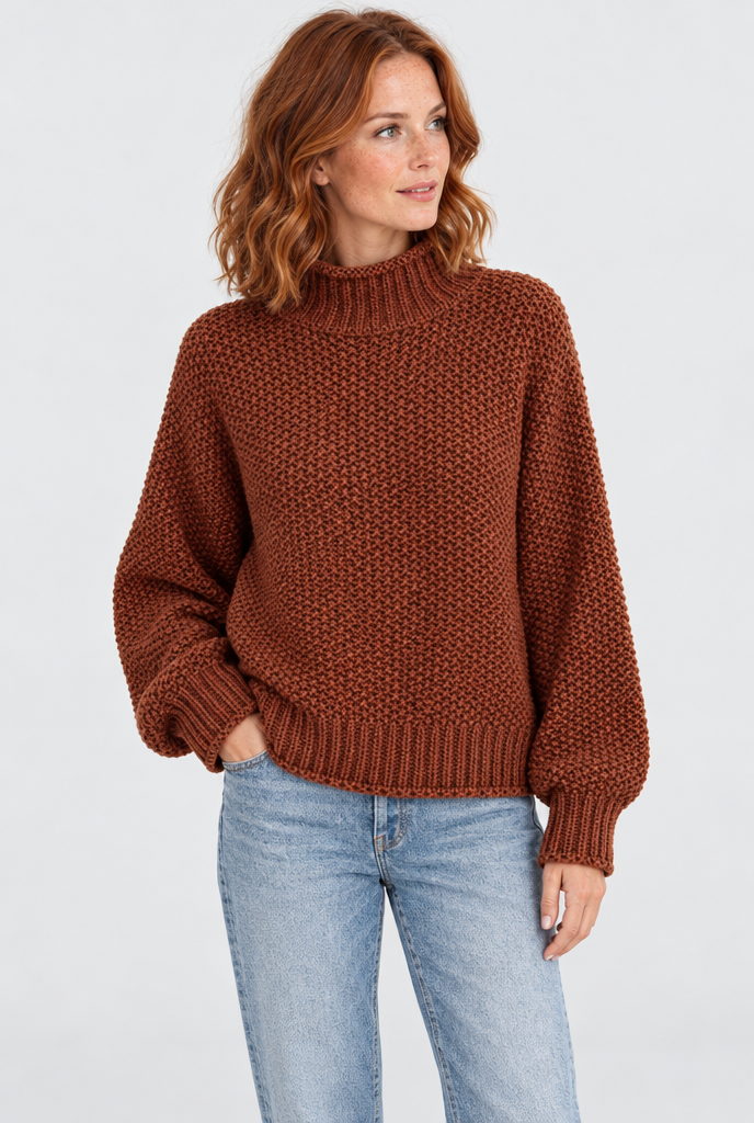 Pull col roulé en grosse maille — Rouille — photo studio