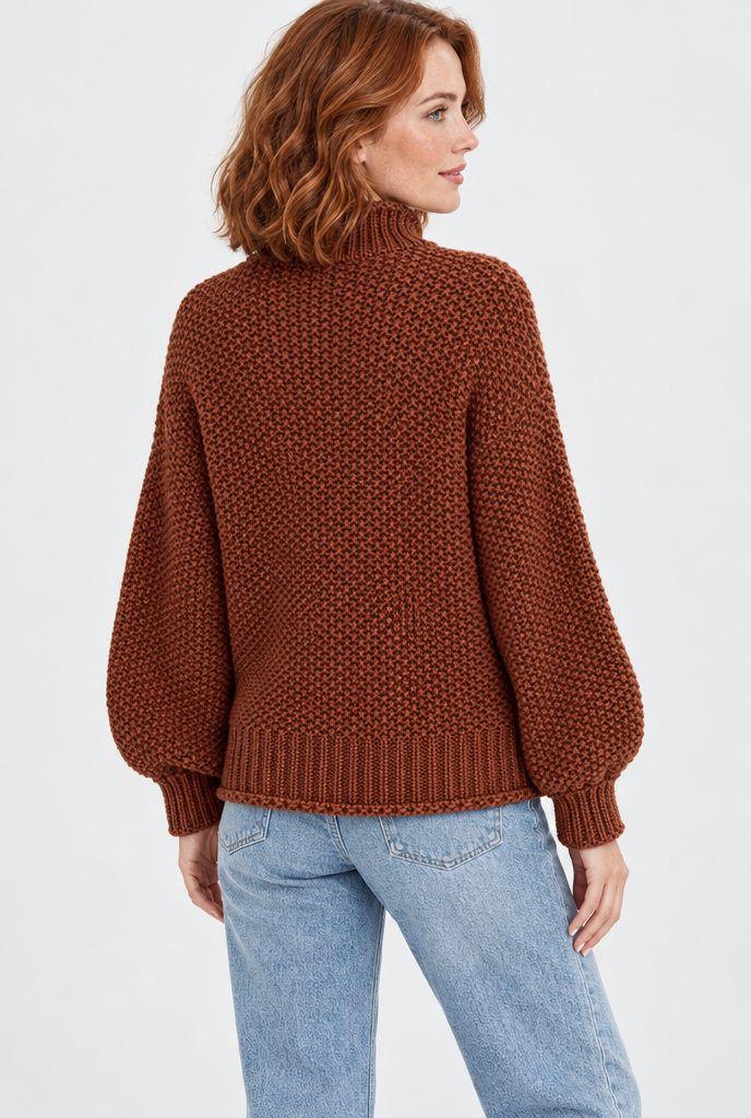 Pull col roulé en grosse maille — Rouille — vue de dos