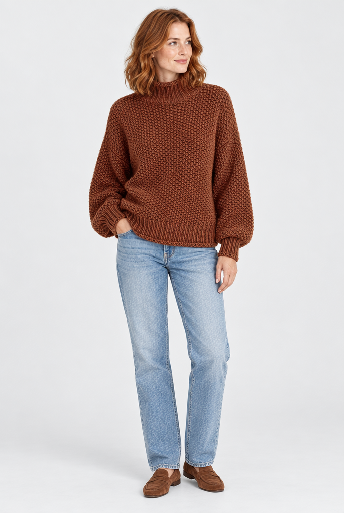 Pull col roulé en grosse maille — Rouille — silhouette complète