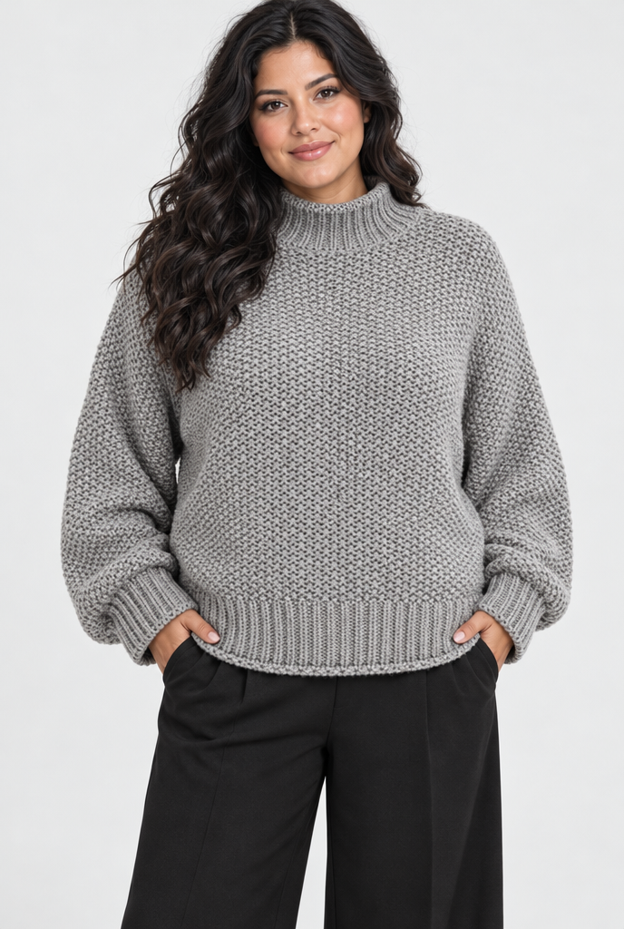 Pull col roulé en grosse maille — Gris — photo studio