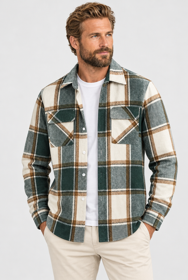 Men's Brushed Plaid Flannel Shirt Jacket