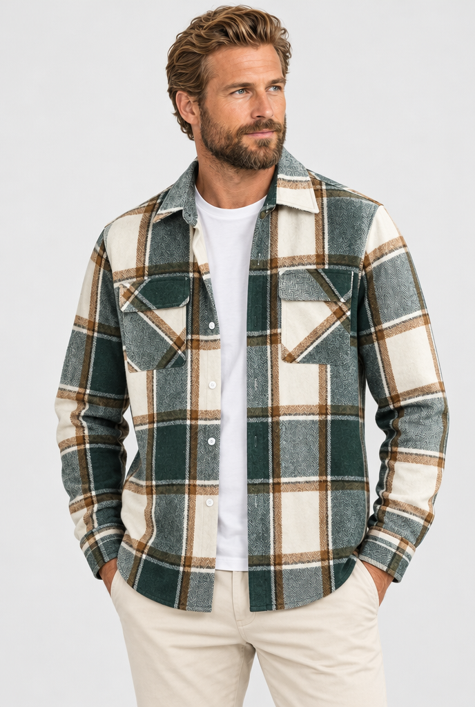 Men's Brushed Plaid Flannel Shirt Jacket