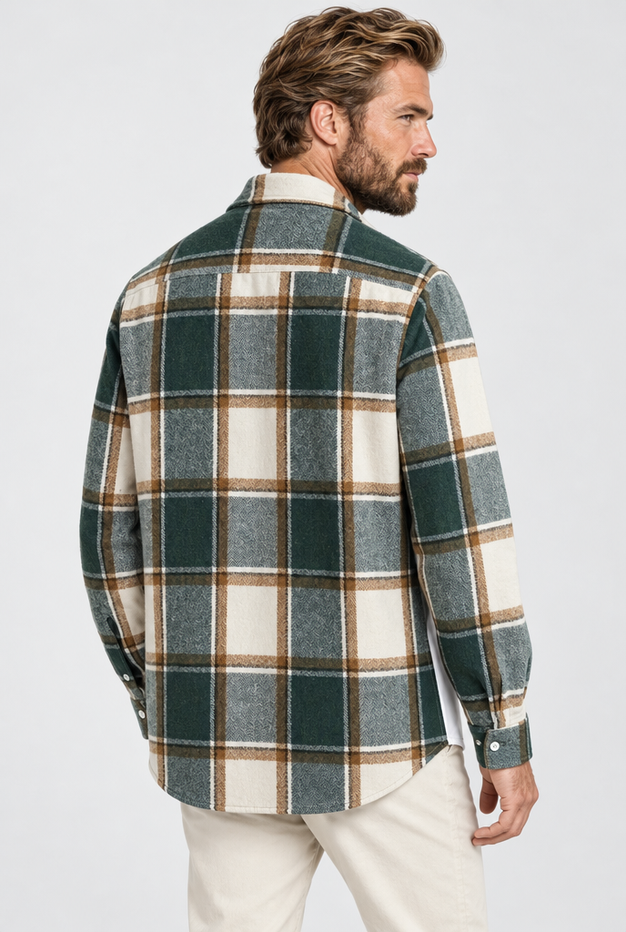 Green Plaid plaid flannel shirt jacket, back