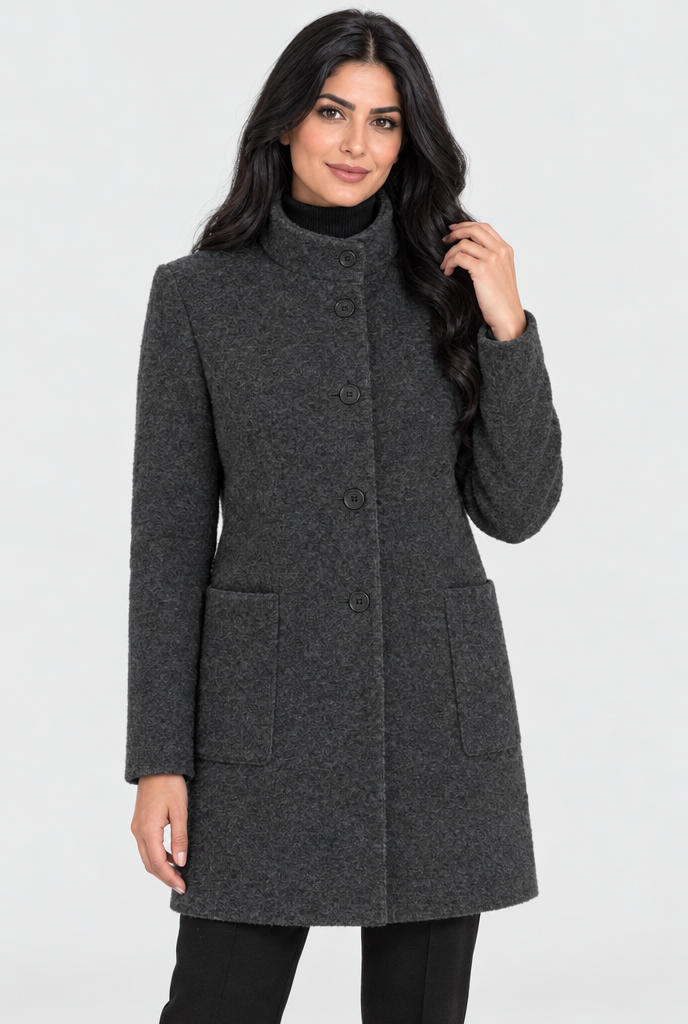 Manteau boutonné col montant effet laine — Anthracite — photo studio