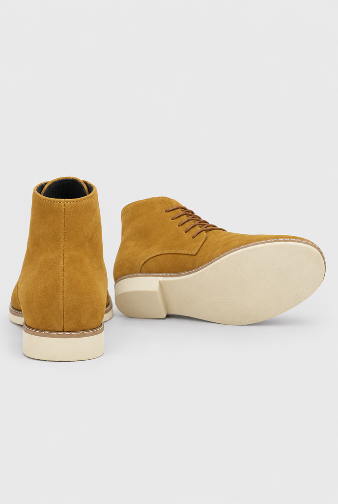 Tan suede-look chukka boots, heel and sole