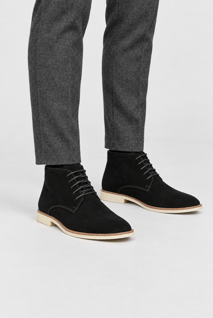 Bottines chukka à lacets en suédine — Noir