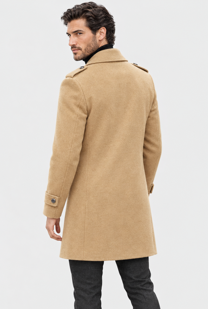 Manteau long croisé effet laine — Camel — vue de dos