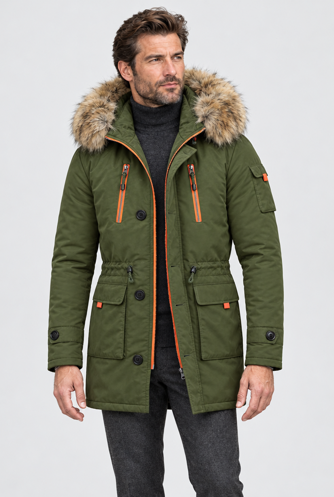 Men's Faux Fur Hood Padded Utility Parka