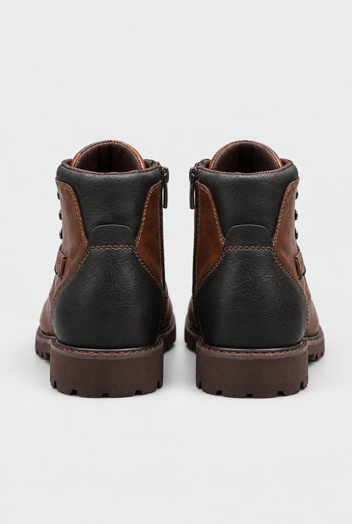 Boots à lacets et zip latéral effet cuir — Marron