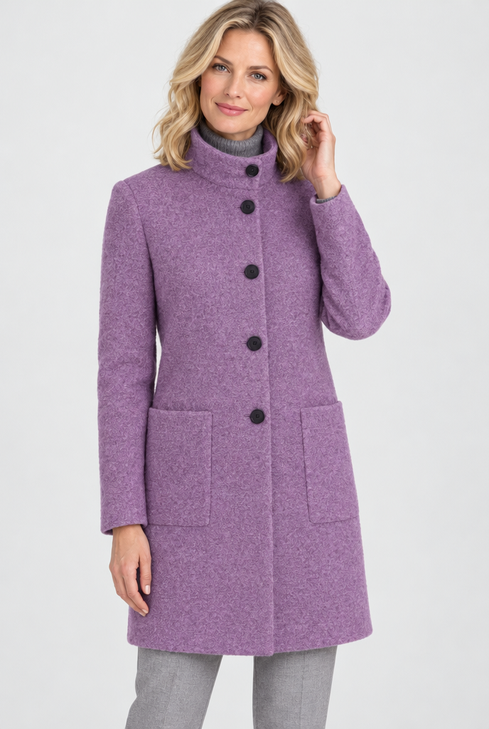Manteau boutonné col montant effet laine — Lavande — photo studio