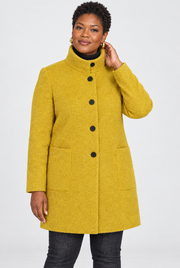 Manteau boutonné col montant effet laine — Moutarde — photo studio