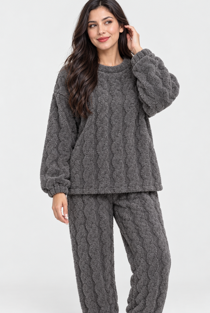Pyjama en polaire peluche texturée — Anthracite — photo studio
