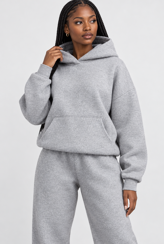Ensemble sweat à capuche oversize et jogging en molleton — Gris chiné clair — photo principale
