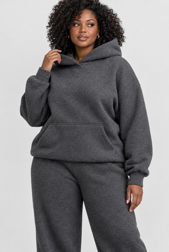 Ensemble sweat à capuche oversize et jogging en molleton — Anthracite — photo principale