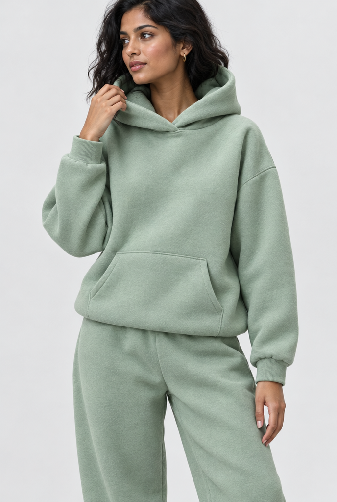 Ensemble sweat à capuche oversize et jogging en molleton — Sauge — photo principale