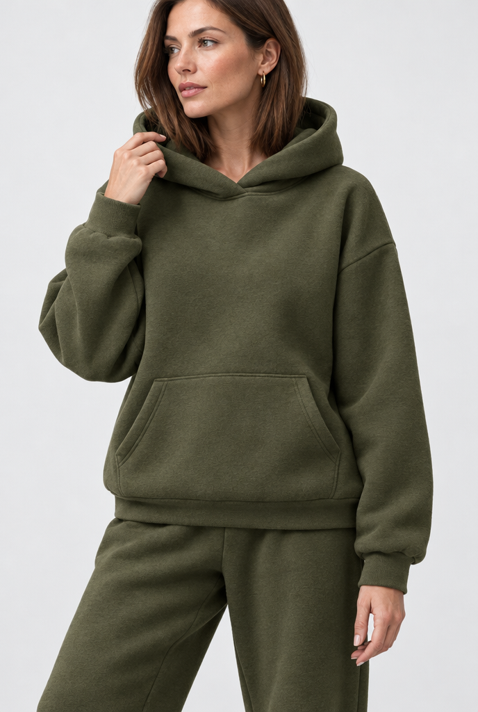 Ensemble sweat à capuche oversize et jogging en molleton — Olive — photo principale