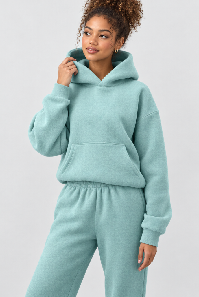 Ensemble sweat à capuche oversize et jogging en molleton — Menthe — photo principale